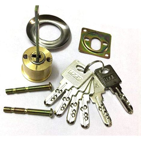 Cylindre de jante de rechange en laiton Serrure à encastrer Cylindre de jante Cylindre de porte Fermeture avec 6 clés (1/4)