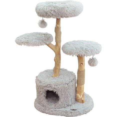 Arbre à Chat - Monter et éteindre - pour Grands et Petits Chats - Bois, Peluche, sisal - Stable, Moderne - Gris Clair - Environ 110 x 60 x 45 cm (1/4)
