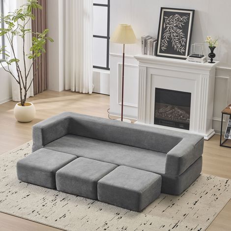 Sofá cama modular de 3 módulos en chenilla gris con espuma de alta elasticidad OKMYHOME (1/5)