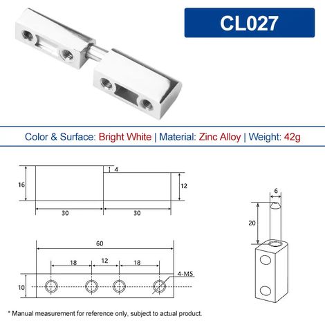 (CL027-ZA-W-2PCS) Charnière détachable mère-enfant pour porte d'armoire, de boîte de distribution ou de machinerie industrielle axe de charnière en alliage de zinc (1/5)