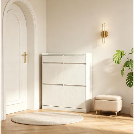 Scarpiera salvaspazio 98x19,2x95,3 cm in MDF bianco per ingresso FLORAGRACE (1/5)