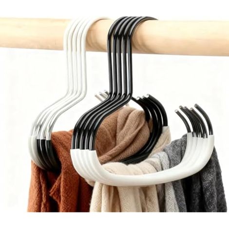8 Porte-écharpes avec Cintres Gain de Place - Range Cravates et Ceintures Anti-Glissement, Organisateur de Foulards pour Placard et Dressing (Noir + Blanc) (1/4)