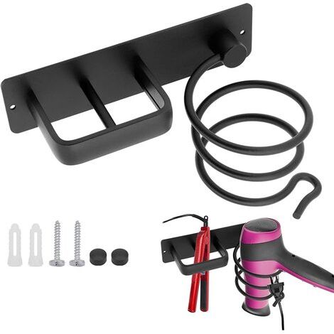 Support pour sèche-cheveux et lisseur, support mural avec range-câble intégré, étagère de rangement pour sèche-cheveux à fixer a (1/5)