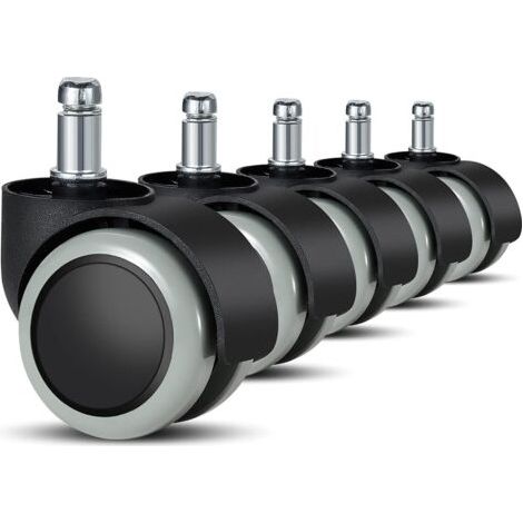 Un ensemble de 5 roulettes de chaise de bureau - 11 mm/22 mm - roulettes de rechange pour sols durs, également adaptées aux chaises de jeu, aux chaises pivotantes, aux sols composites, aux carrelages (1/5)