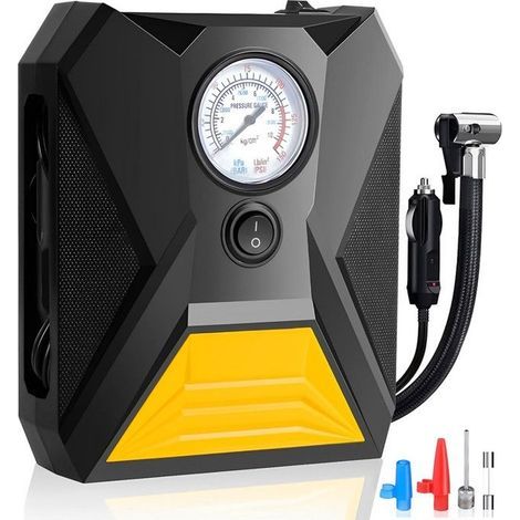 Car Tire Inflator, 12V Mini Portable Air Compressor, Electric Tire Pump with Pressure Gauge and LED Light (1/5)