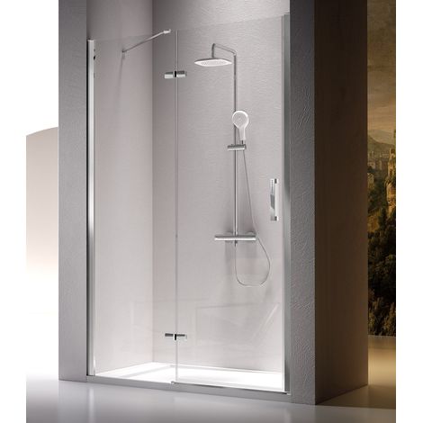 KASSANDRA NARDI NA403 Mampara Frente de Ducha Fijo + Puerta Abatible Plata Brillo Transparente - Medida: 70-75 cm - ref: NA4031616S195070 (1/2)
