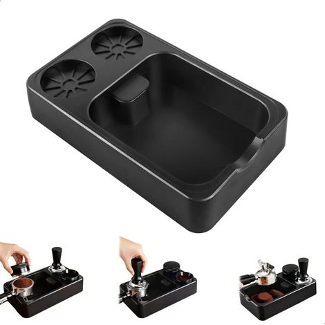 Knock Box Café, Bac a Marc de Cafe, RéCipient à Marc de Café pour Station Coffee Barista Kit Accessories Kit Baristas Cafe,4 Base Antidérapante,Noir