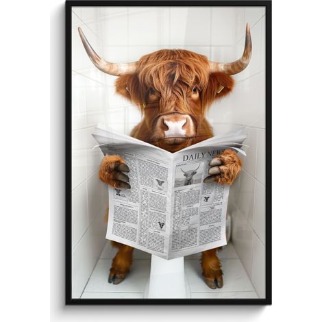 PÓSTER ENMARCADO Highlander escocés - Animal - Periódico - Inodoro Pared Decoracion Grande 80x120