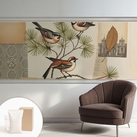 Papier peint intissé décoratif avec colle pour salon chambre et bureau Installation rapide Collage d'oiseaux 250x104 cm (1/5)