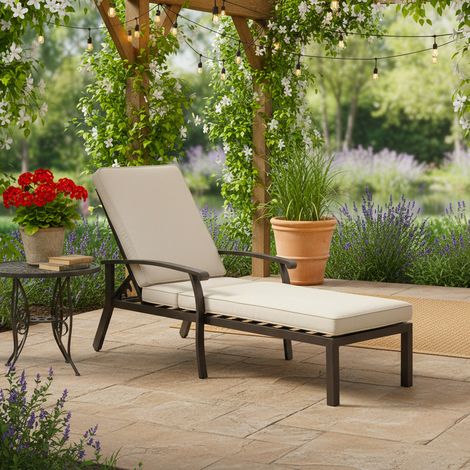 URBAN MEUBLE Transat Chaise Longue De Jardin Coussin Beige Imperméable