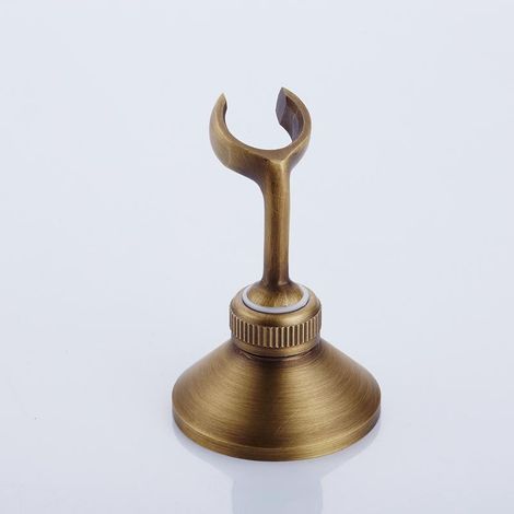 Antique brass wall-mounted shower head holder with electroplated base, fixed seat, hotel bathroom accessory (1/4)