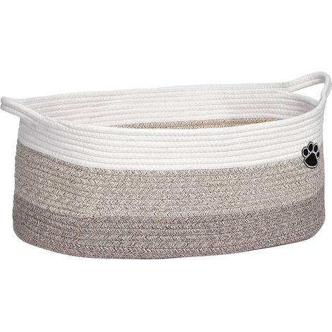 Panier de rangement tressé, Panier pour fournitures, Organiseur de salon avec poignées (blanc) (1/5)