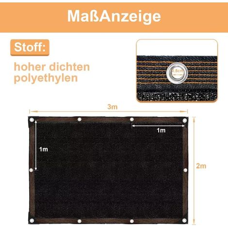 Filet d'ombrage avec œillets, 2 x 3 m, Noir, Protection Solaire pour Jardin, terrasse, 70% d'ombrage, résistant aux UV, Filet d'ombrage pour étrangers, Jardin, extérieur (1/4)