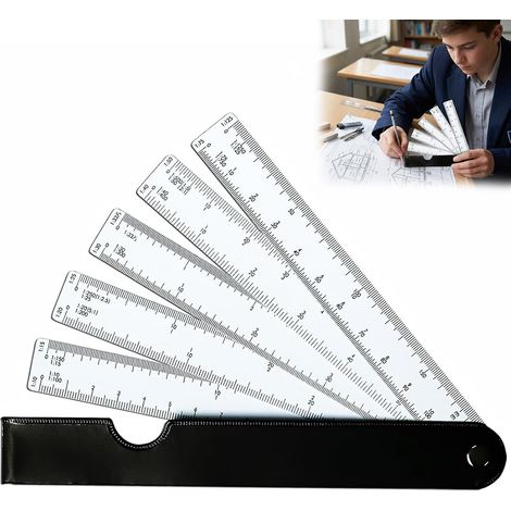 Règle Éventail - 1 Pièce - Plastique Noir - 6 Échelles Métriques - Pour Architectes et Étudiants - 19cm (1/5)