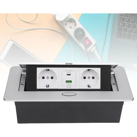 Norme européenne argent + prise de bureau escamotable dissimulée avec charge rapide USB 20 W 250 V (1/5)