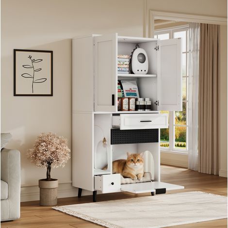 Mobile contenitore per gatto bianco 80 x 40 x 161 cm in legno ingegnerizzato HAVRYA (1/5)