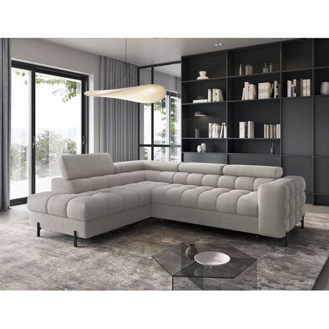 Ecksofa mit Schlaffunktion Sofa AMARA Stoff Coral Beige Ottomane Links (1/5)