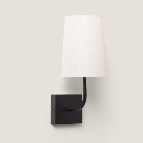 Wandleuchte mit Lampenschirm aus Metall und Leinen Sabi Schwarz ↑36 cm (1/5)