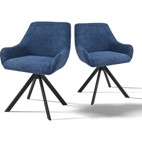 Goeurvant 360° drehbarer Sessel mit geschwungener Rückenlehne und weichem Kissen, perfekte Kombination aus Stil und Komfort - 2er Set - Dunkelblau - Leinen