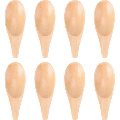 Lot de 8 mini cuillères à lait en poudre, cuillères en bois à manche court, cuillères à glace, accessoires de cuisine pour le thé, cuillères à sucre légères-7.00X2.50X0.50CM (1/4)