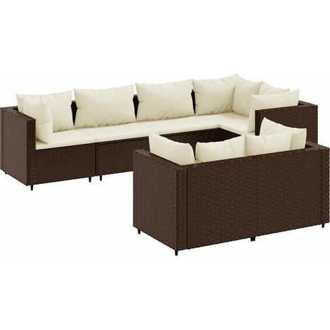 Set Divani da Giardino 7 pz con Cuscini in Polyrattan Marrone vidaXL (1/5)
