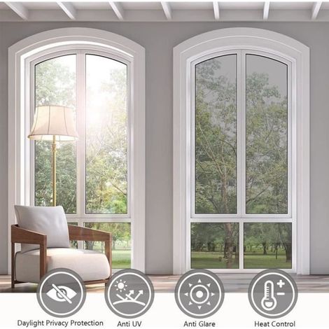 Film Miroir Fenêtre, 60 200cm sans Tain à Sens Unique Auto-Adhésif Protection de Solaire Anti 99% UV Anti Regard Argent (1/4)