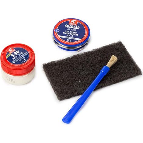 Griffon Lötset für Kupferrohre, 50 g Lötzinn, S-39 Kupfer-Lötpaste 25 g, mit Schleifvlies und Pinsel, für Wasserleitungen Gasleitungen und Messingfittings, Komplettset (1/2)