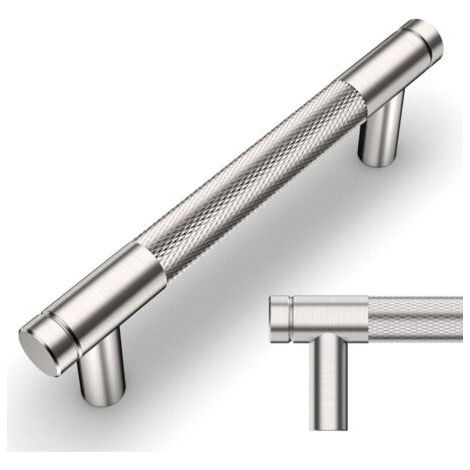 Set of 2 Knurled Brushed Satin Nickel Furniture Handles, 96mm Center Distance, for Drawers, Dressers, Cupboards and Kitchen Cabinets (1/4)