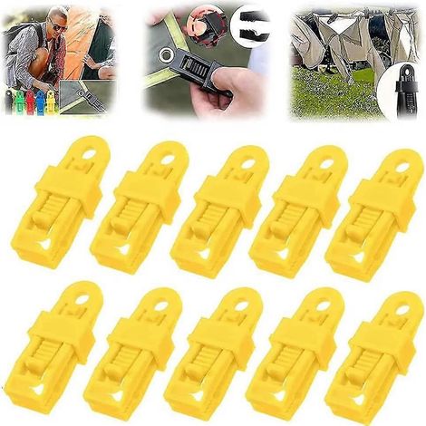 10 poignées de verrouillage robustes et réglables, adaptées aux bâches et aux auvents, clips d'auvent en plastique, jaunes. (1/5)
