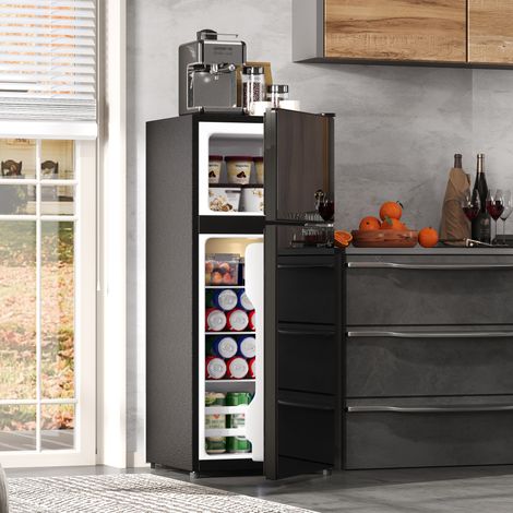 Mini Réfrigérateur 92L avec Congélateur 28L, Porte en Verre, LED, Noir