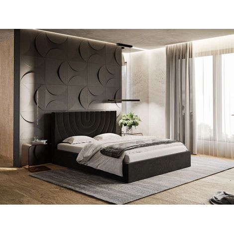 Lit rembourré avec rangement 180x200 velours noir Corti (1/5)
