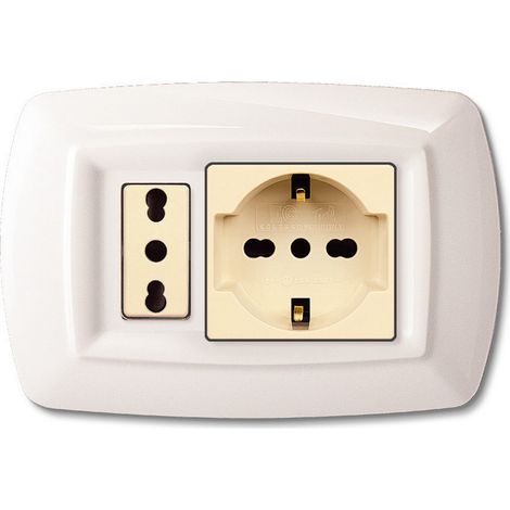 10PZ TONDO' PLACCA MOD.MAGIC IN TERMOPLASTICA,PRESA SCHUKO + MODULO,COLORE BIANC (1/2)