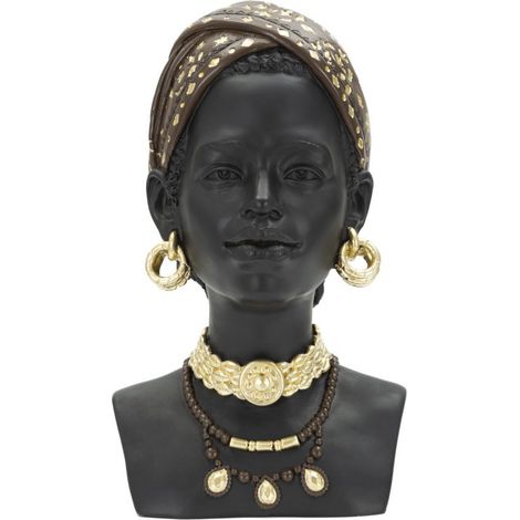 Statuette Tête Femme Bandeau "Massai" 30cm Noir (1/5)