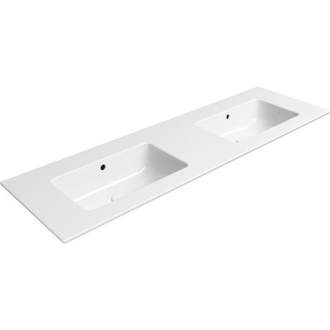 PURA vasque double en céramique Slim 142x46cm, sans trou pour robinetterie, blanc ExtraGlaze (1/2)