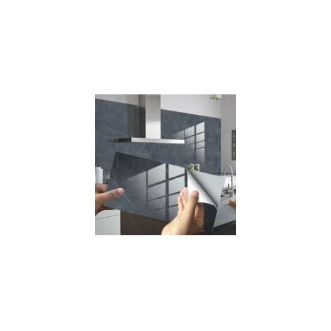 Carreaux décoratifs rectangulaires autocollants pour salle de bain, cuisine, stickers carrelage, motif marbre 3D, mosaïque, décoration autocollante imperméable, 30 x 15 cm (anthracite, 16 unités) (1/5)
