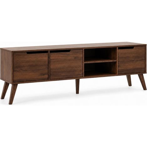 Mobile Porta TV Moderno Con 3 Ante E 2 Vani A Giorno In Melaminico Con Gambe Slanciate Design Scandinavo Per Soggiorno Living Porta Decoder E Console 180 X 40 X 55 Cm Noce (1/5)