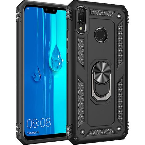 Coque de protection antichoc en silicone TPU doublement renforcée de qualité militaire, avec 2 protections d'écran en verre trempé et un support anneau pour Huawei Y9 2019 / Enjoy 9 Plus Nouvelle Édit (1/5)