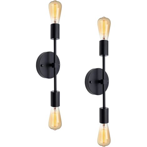 2 Pack Luminaires de Salle de Bains Vintage Applique Murale , Vanity Lumière Lampe Rétro, Lumière Applique Murale Vintage pour Salle de Bain Couloir(sans Ampoule), Noir (1/5)