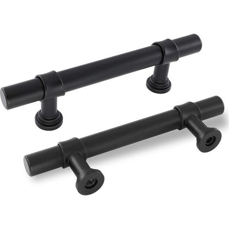 2 poignées noir mat pour armoires, cuisines et tiroirs. Entraxe des trous : 192 mm. Fabriquées en alliage d'aluminium et de zinc. Visserie fournie. (1/5)
