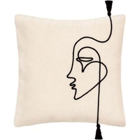 Atmosphera – Housse de coussin déco 'Corde' 40x40cm – Coton ivoire – Motif en corde avec 2 pompons – Finitions soignées pour décoration intérieure (1/4)