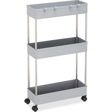 Carrello stretto con ruote per bagno e cucina 70 x 15,5 x 40,5 cm pratico e funzionale in plastica bianca 130011420