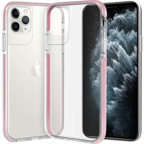 COQUE POUR APPLE IPHONE 11 PRO, DOS TRANSPARENT, SOLIDE, BORDS ROBUSTES, ROSE (1/5)