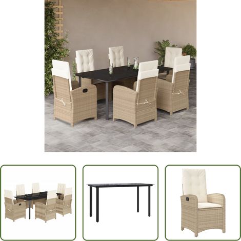 vidaXL Set comedor de jardín 7 pzas con cojines ratán sintético beige (1/5)