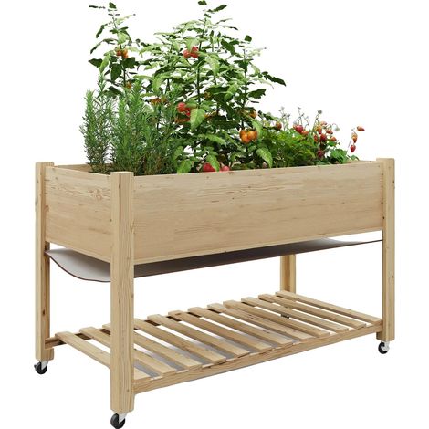 Jardin surélevé, bois durable, mobilité sur roues, Naturel (1/2)
