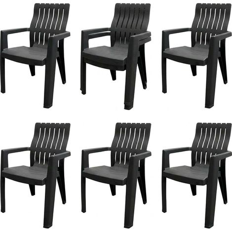 Set 6 Sedie da Giardino Peonia con Braccioli per Esterno Peonia 55x60x90 Antracite