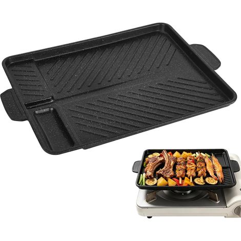 Poêle à griller rectangulaire anti-adhésive avec poignées latérales - 37,5 x 26 cm - Pour les fêtes de jardin, le camping et les barbecues - Pour barbecue à gaz et réchaud de camping (1/5)