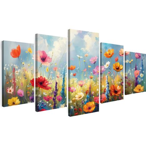 TABLEAU SUR TOILE Fleurs - printemps - coloré - estival Lot de 5 150x80 (1/5)