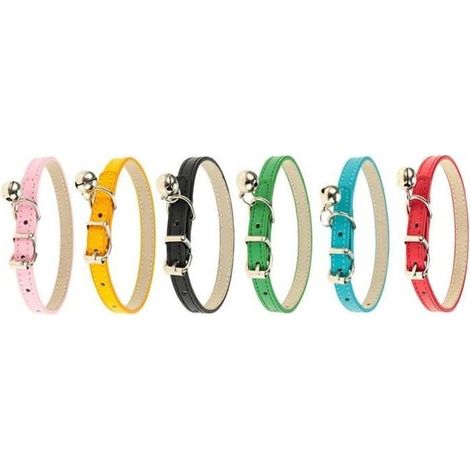 Collier pour chat en cuir réglable avec cloche - 6PCS couleurs assorties (1/4)