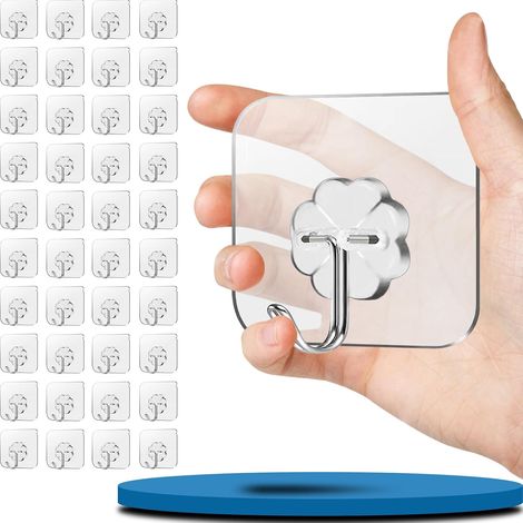 Klebehaken für die Wand – 40 Stück – Edelstahl – Maximale Traglast 10 kg – Kein Bohren erforderlich – Küche, Bad, Decke – Silber (1/5)