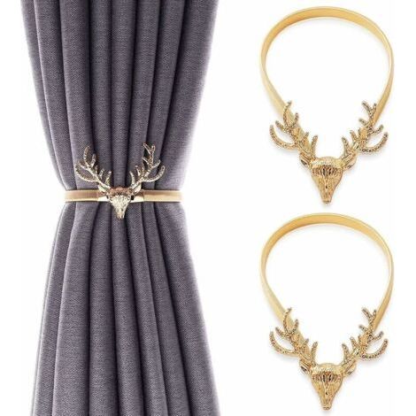 2 Pack Metal Curtain Tiebacks, Deer Shaped Hooks, Curtain Buckles, Curtain Clips, Decorative Window Accessories (1/5)